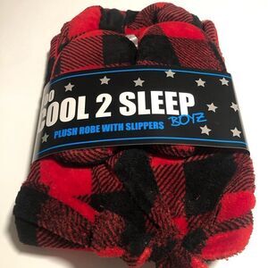 Fleece Robe Slippers Boys 4T Red Plaid